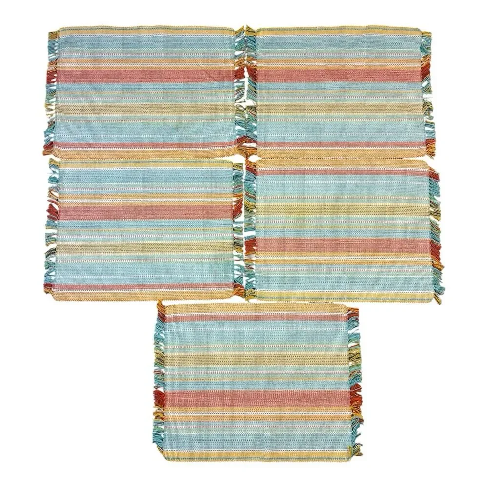 5 Food Network Placemats Woven Multicolor Stripe w/ Fringed Cotton Kohls 17